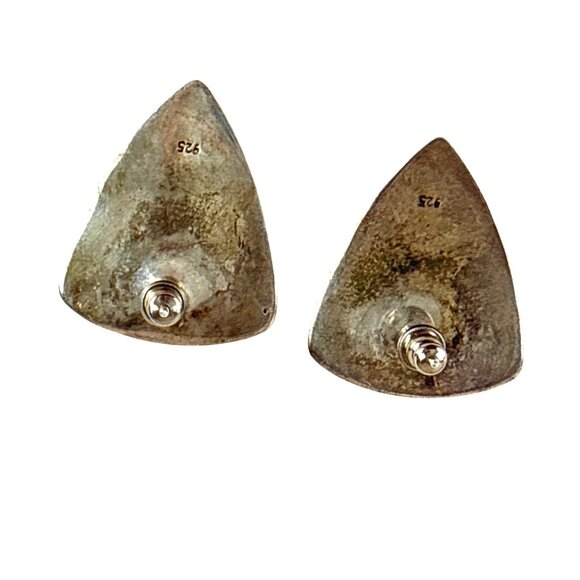 925 Sterling Silver Abalone Shell Triangle Stud Earrings Vintage Modernist - Picture 6 of 7